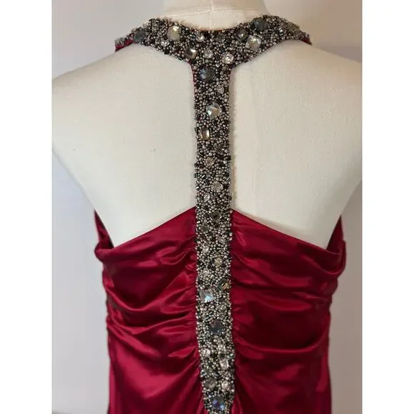 Vintage Y2K Marc Bouwer 100% Silk Maxi Dress Beaded V-Neck Red Cocktail Party 10 - Picture 9 of 14